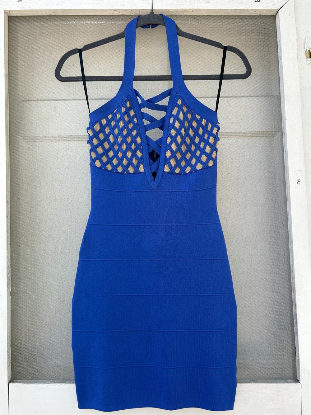 Blue Halter Cutout Bandage Dress